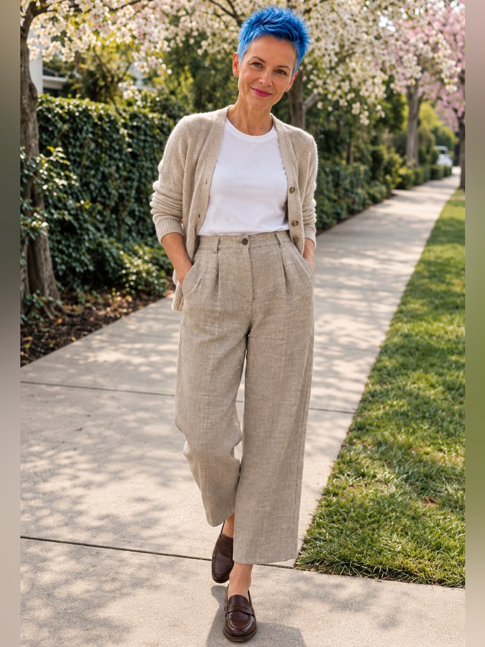 Vintage Harvé Benard Linen Pants 12 Petite High Rise Straight Leg Beige
